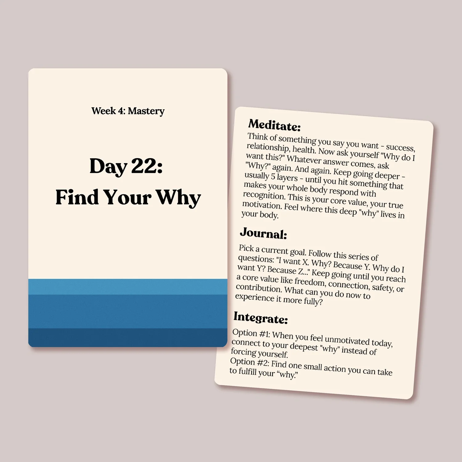 The Practice Day 22 card, Find Your Why, color-coded blue