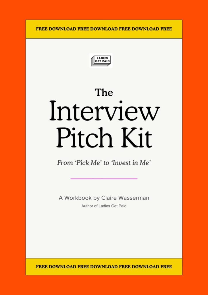 Cover of The Interview Pitch Kit, a free workbook by Claire Wasserman
